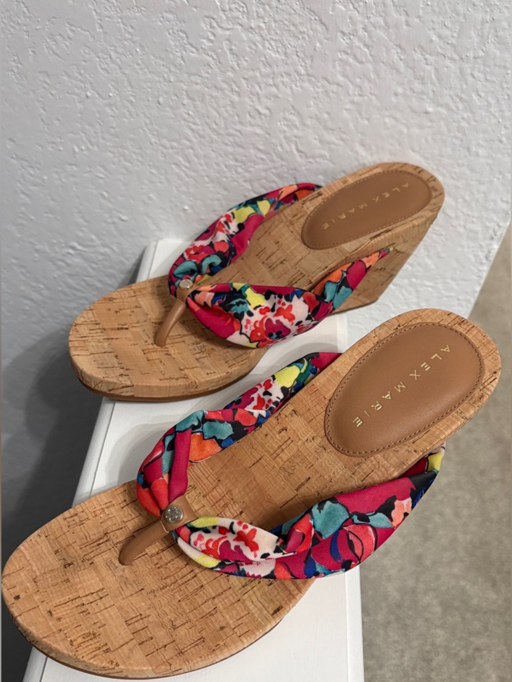 NTW Alex Marie Multicolor Floral Cork Wedge Sandals